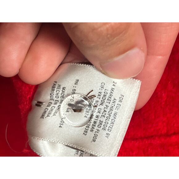 Anthropologie Moth Womens Red Button Pea Coat S Collar Wool Blend Winter Cozy - Picture 9 of 15